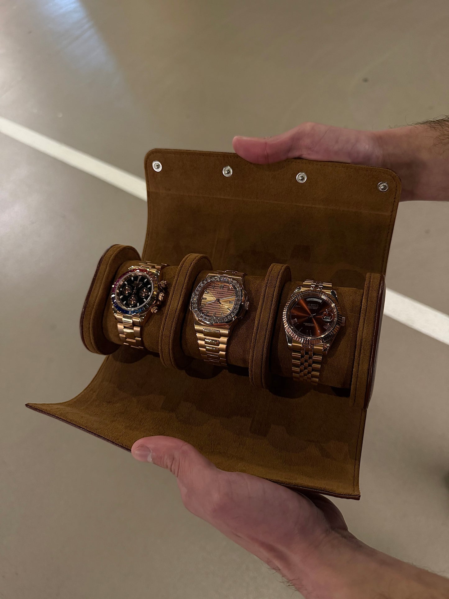 3 Slot Brown Leather Box