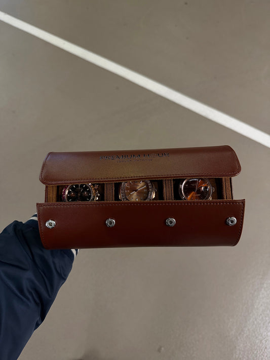 3 Slot Brown Leather Box