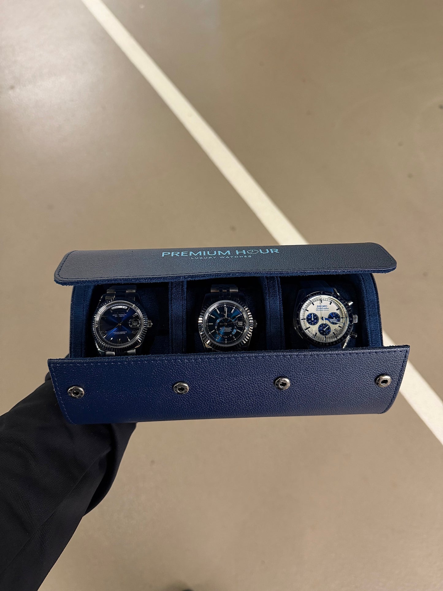 3 Slot Dark Blue Leather Box