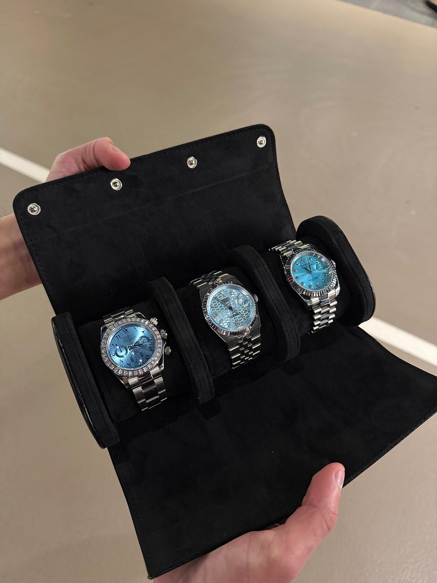 3 Slot Black Leather Box