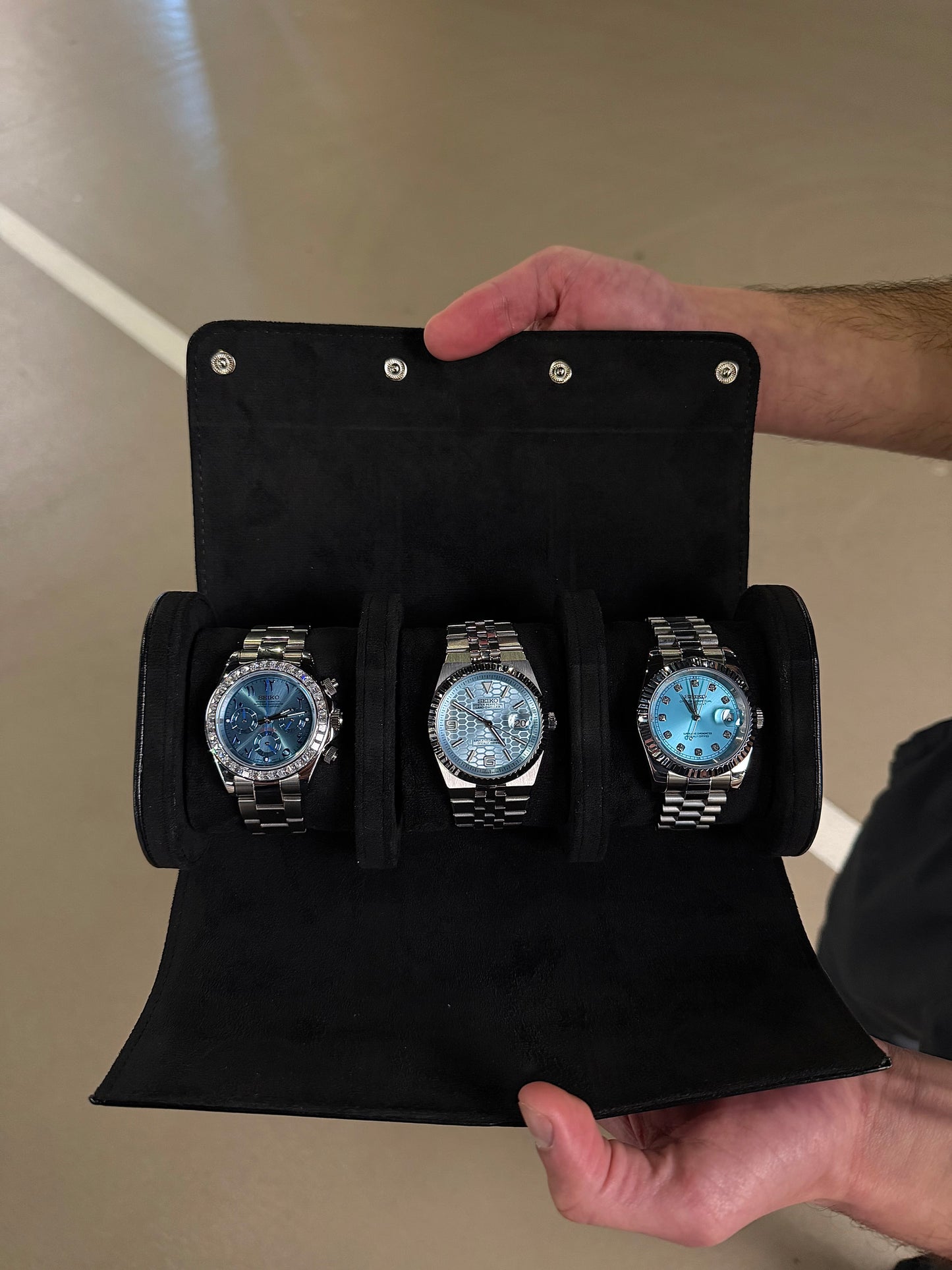 3 Slot Black Leather Box