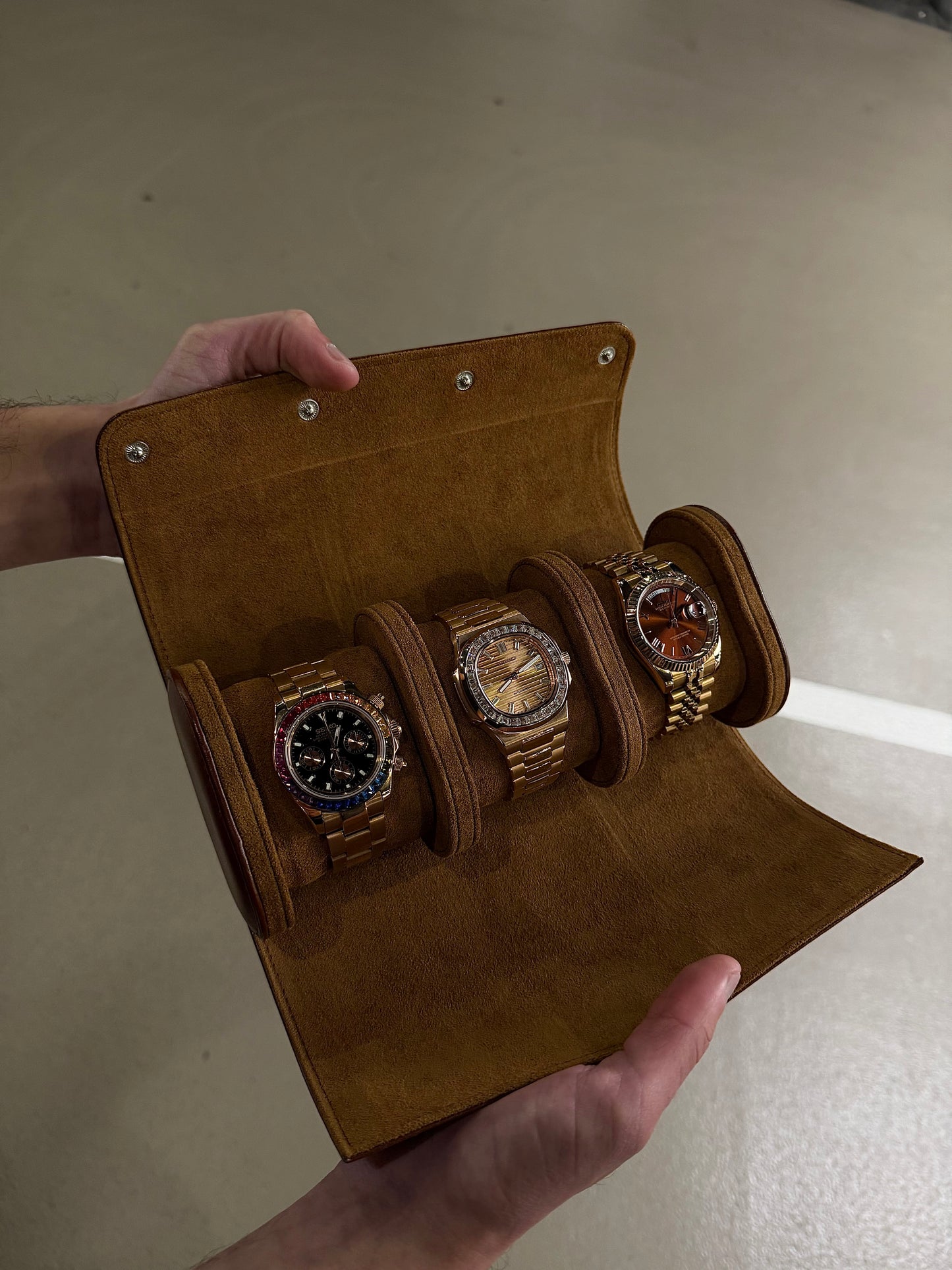 3 Slot Brown Leather Box